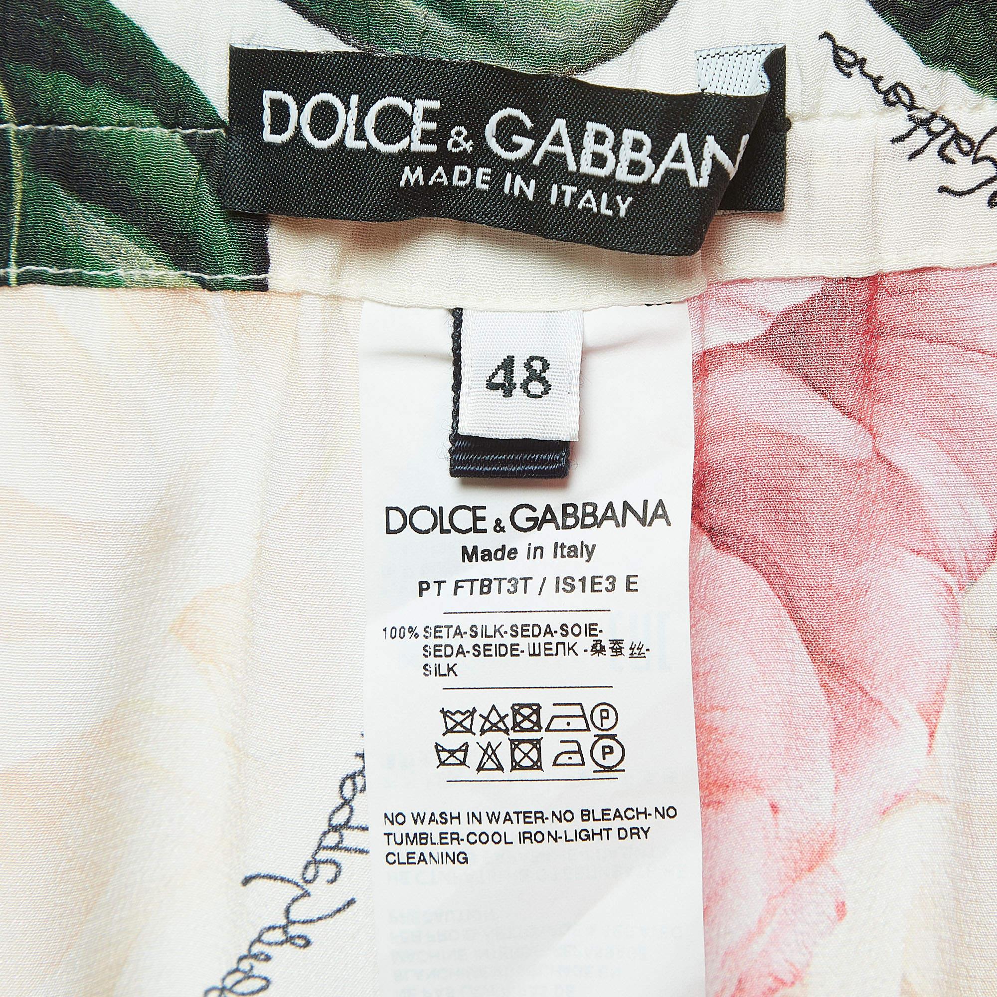 Dolce & Gabbana Pink Floral Printed Silk Wide Leg Pants XL 1