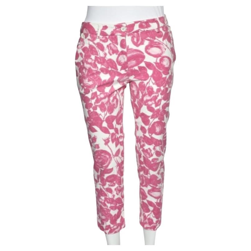Dolce & Gabbana Pink Floral Printed Textured Cotton Tapered Leg Pants M
