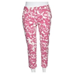 Dolce & Gabbana Pink Floral Printed Textured Cotton Tapered Leg Pants M
