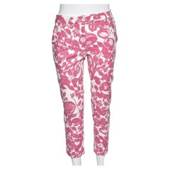Dolce & Gabbana - Pantalon à jambes coniques en coton texturé à imprimé floral rose, taille M