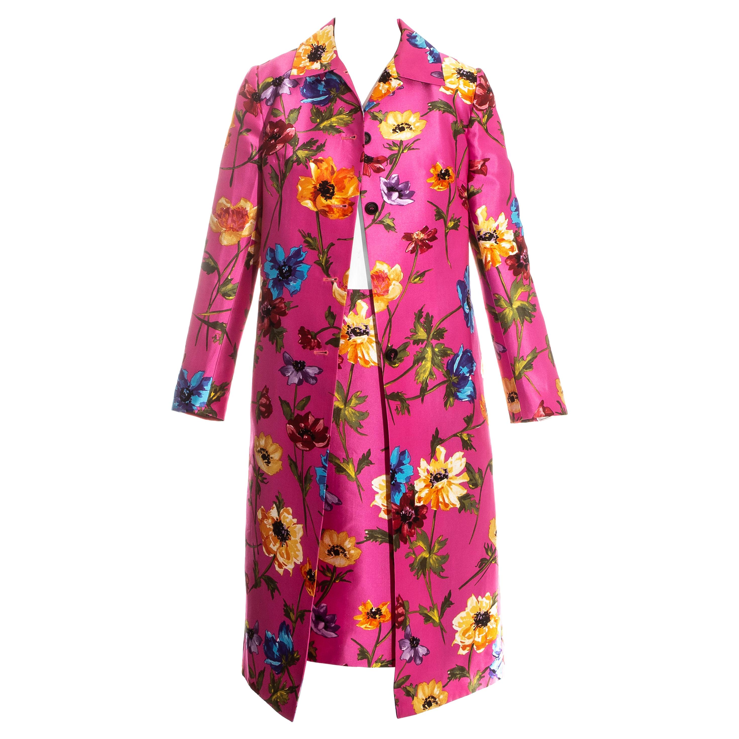 Dolce & Gabbana pink floral silk jacket and skirt ensemble, c. 1990s
