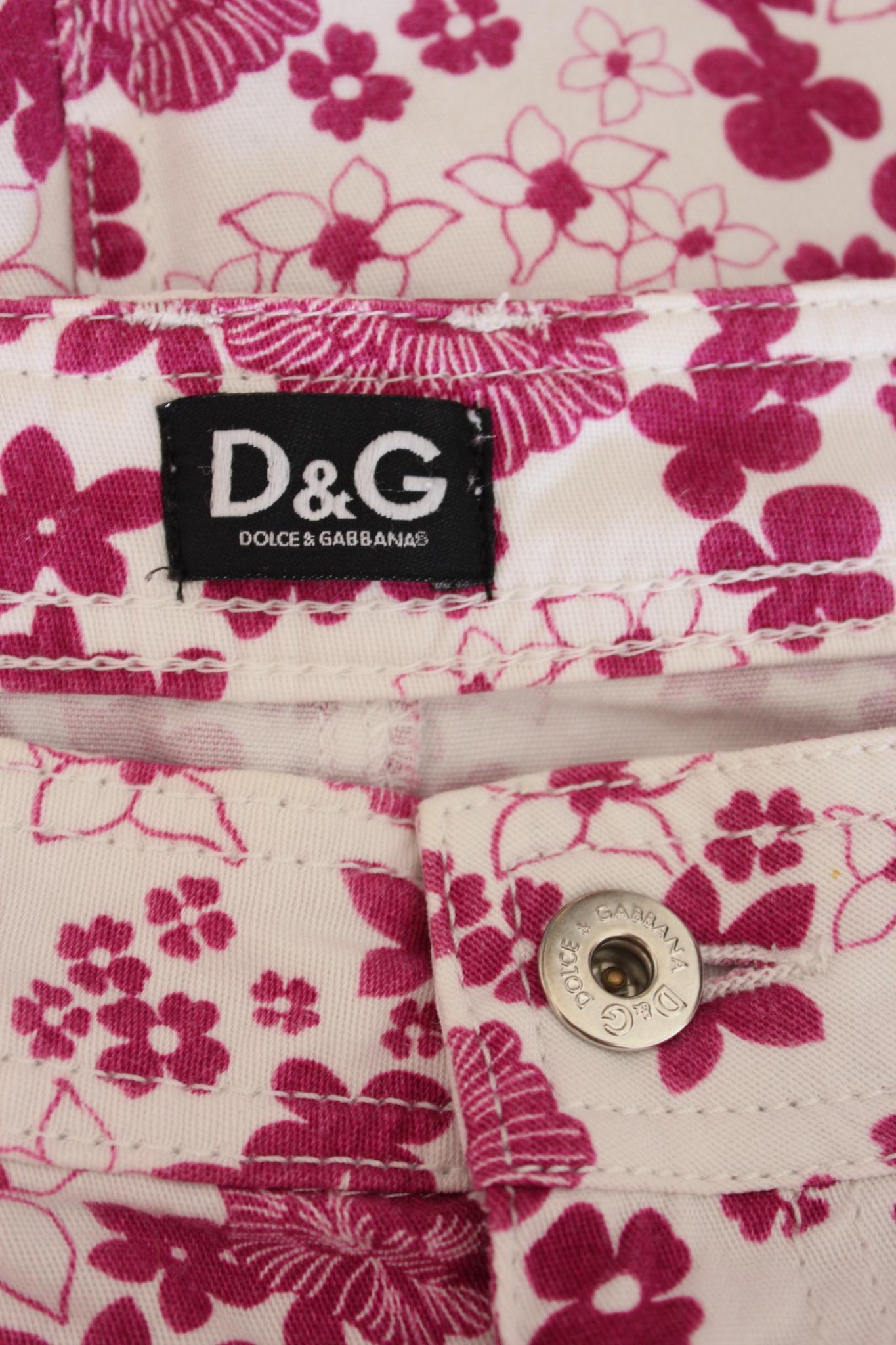 Women's Dolce & Gabbana Pink Floral Vintage Denim Skirt