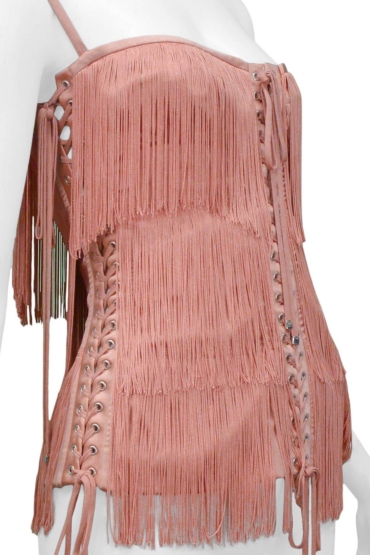 Dolce & Gabbana Pink Fringe Lace Up Corset Top 2003 In Excellent Condition In Los Angeles, CA