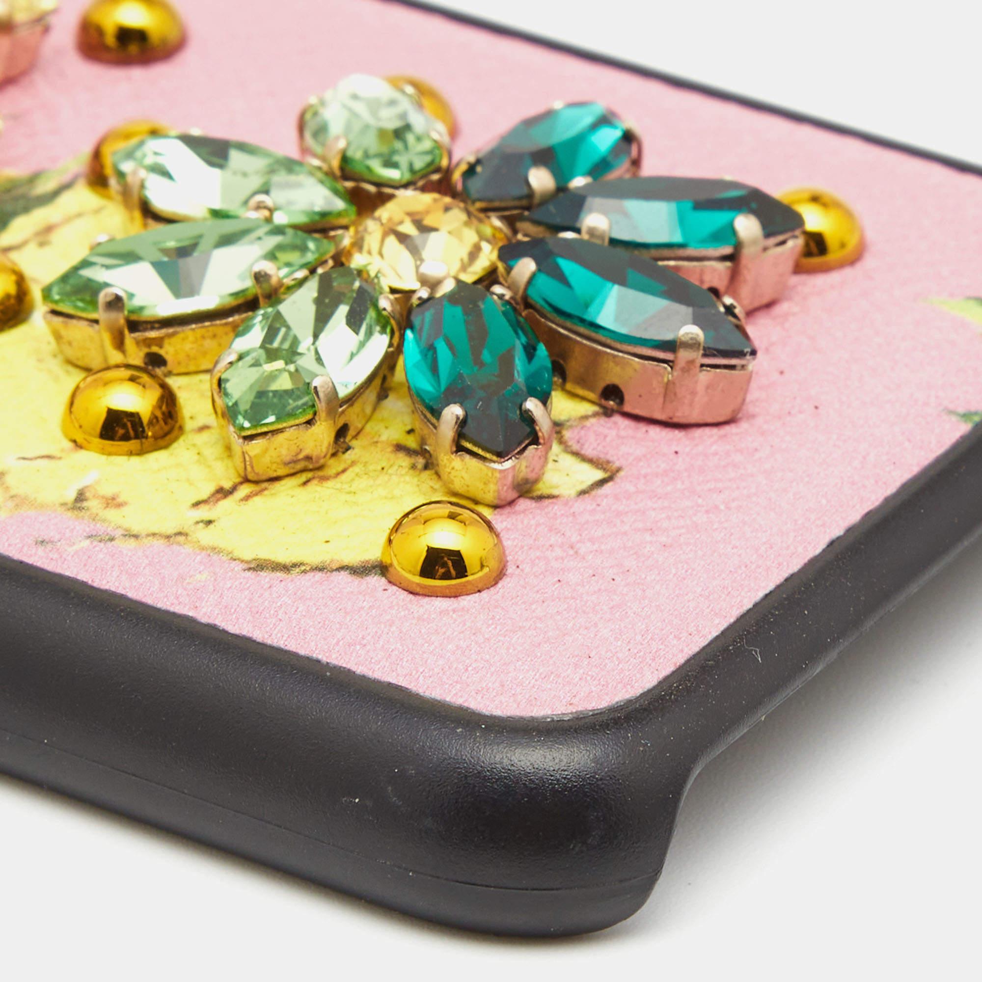 Dolce & Gabbana Pink Fruit Print Leather Crystals Embellished iPhone 7 Cover In Excellent Condition In Dubai, Al Qouz 2