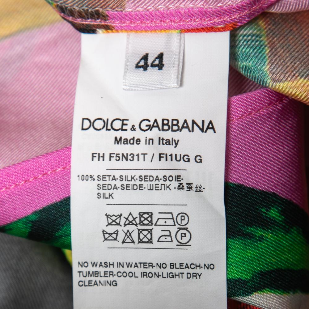 Women's Dolce & Gabbana Pink Fruit Printed Silk Button Front Shirt M