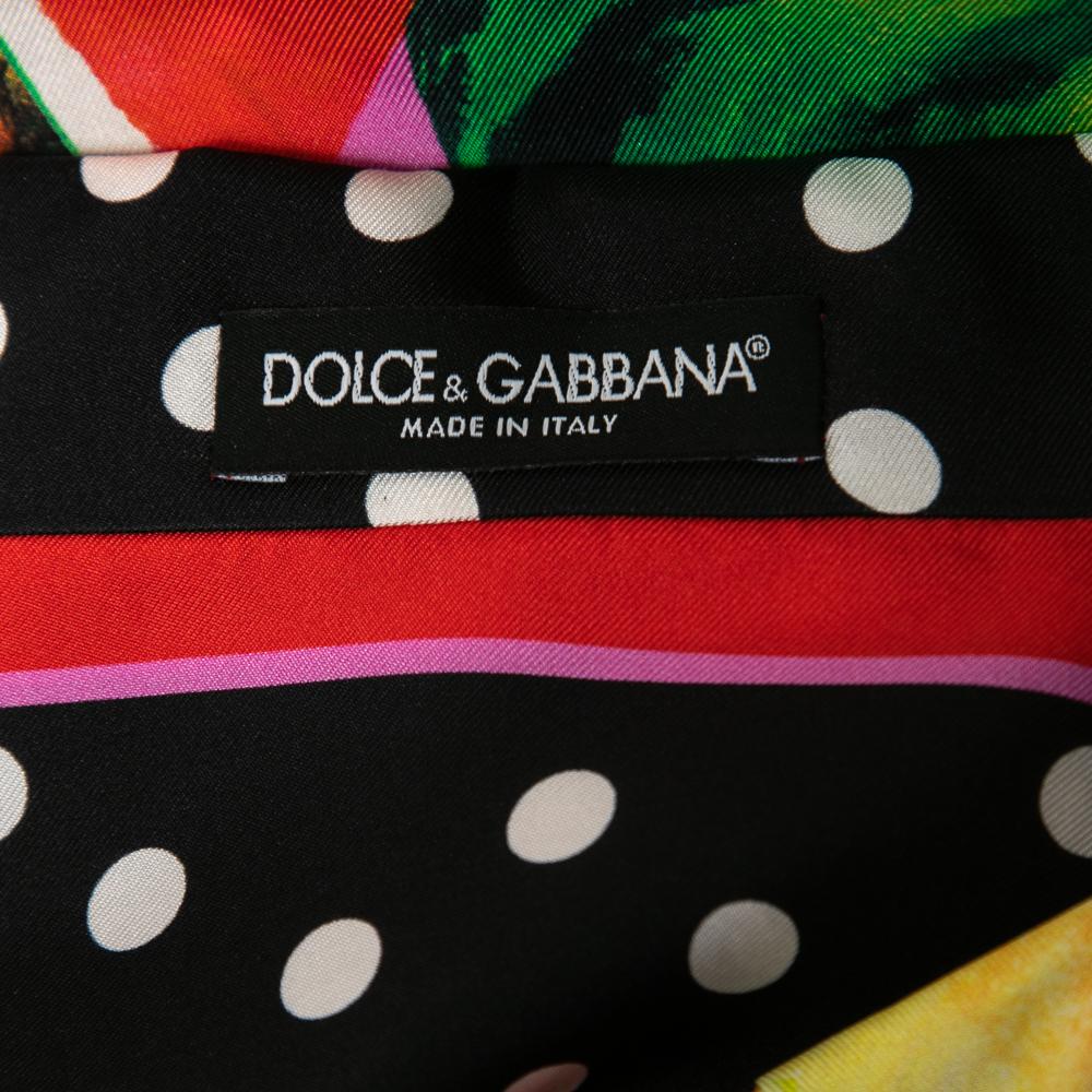 Dolce & Gabbana Pink Fruit Printed Silk Button Front Shirt M 1