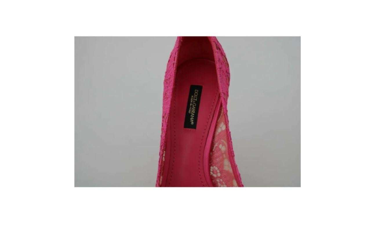 Women's Dolce & Gabbana Pink Fuchsia Lace Heels Pumps Shoes Crystals Leather Sole Floral