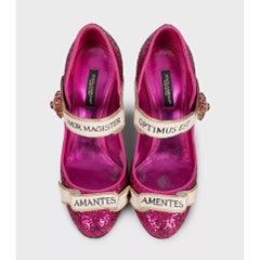 Dolce & Gabbana Pink Glitter Crystal Pumps EU 36.5 Block Heel