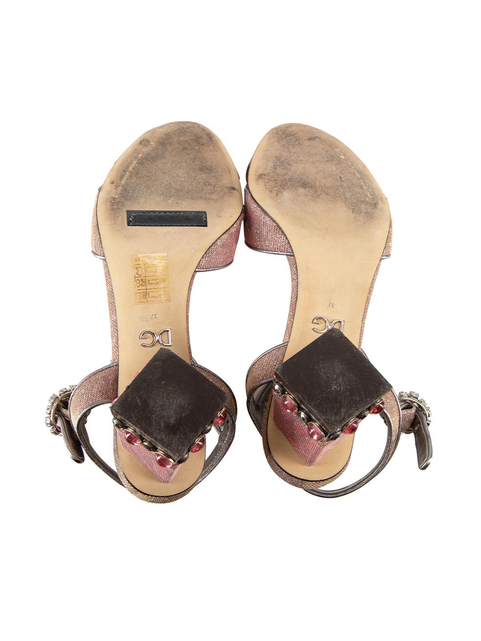 Women's Dolce & Gabbana Pink Glitter Leopard Heel Sandals Size IT 37 For Sale