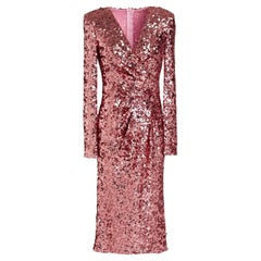 Dolce & Gabbana Pink Glitter Sequin Bodycon Mid-length Wrap Dress With V-neck 