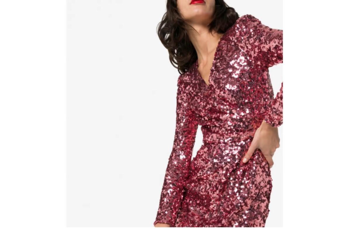 pink sequin wrap dress