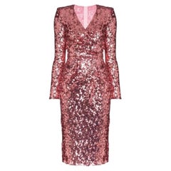 Dolce & Gabbana Pink Glitter Sequin Wrap V-neck Mid-length Dress Evening Party