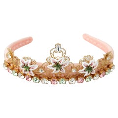 Dolce & Gabbana Pink Gold Brass Crystal Lily Diadem Headband Hair Accessory DG