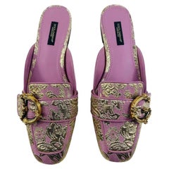 Dolce & Gabbana Pink Gold Cloth Baroque Flats Shoes With DG Logo Box