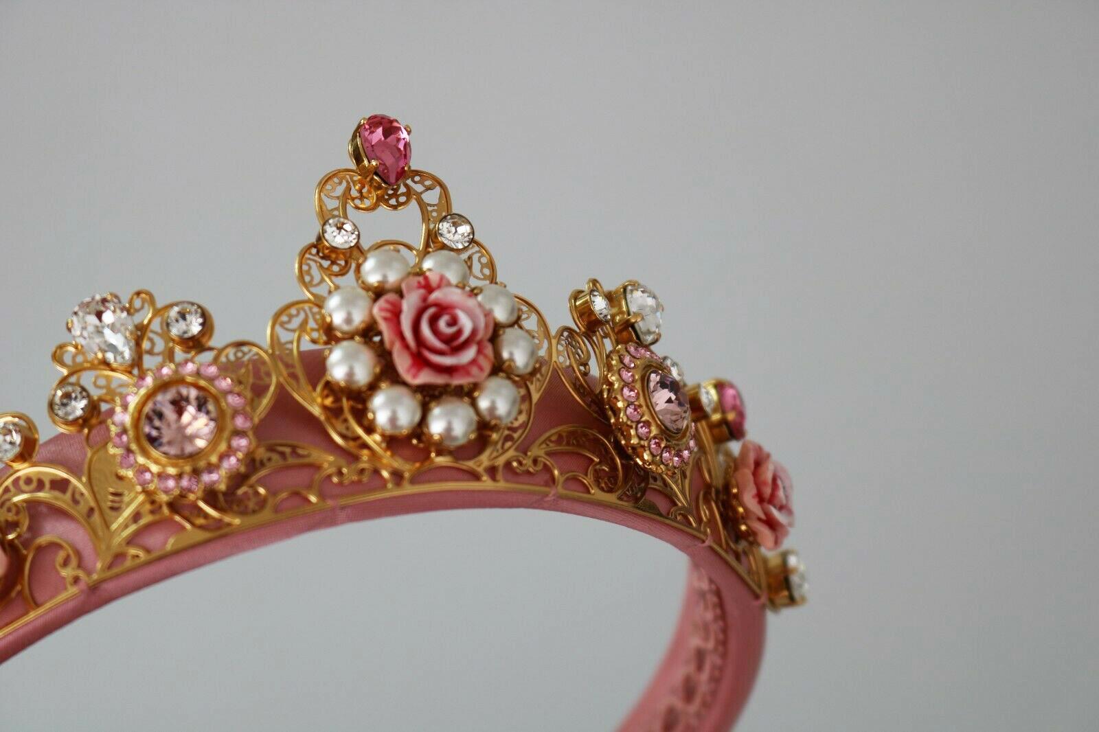 Dolce & Gabbana Pink Gold Crystal Brass Diadem Tiara Hair Accessory Main Line In New Condition In WELWYN, GB