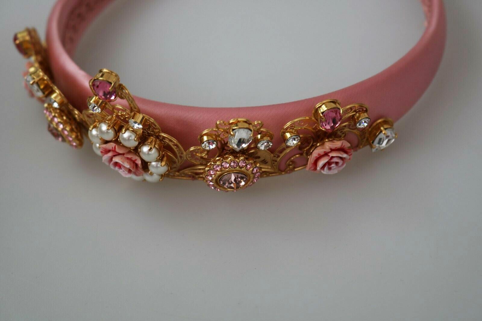 Dolce & Gabbana Pink Gold Crystal Brass Diadem Tiara Hair Accessory Main Line 1