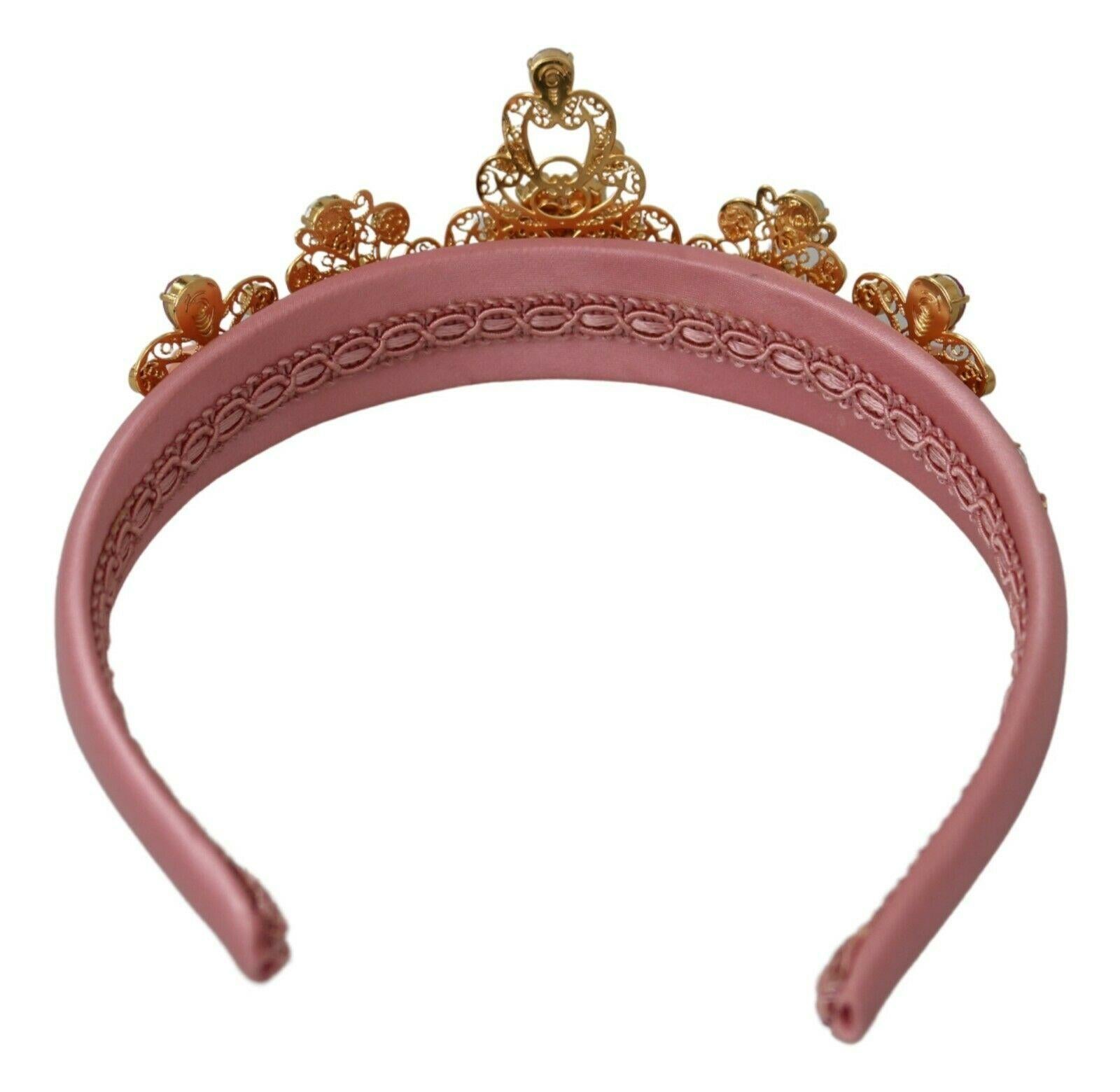 Dolce & Gabbana Pink Gold Crystal Brass Diadem Tiara Hair Accessory Main Line 2