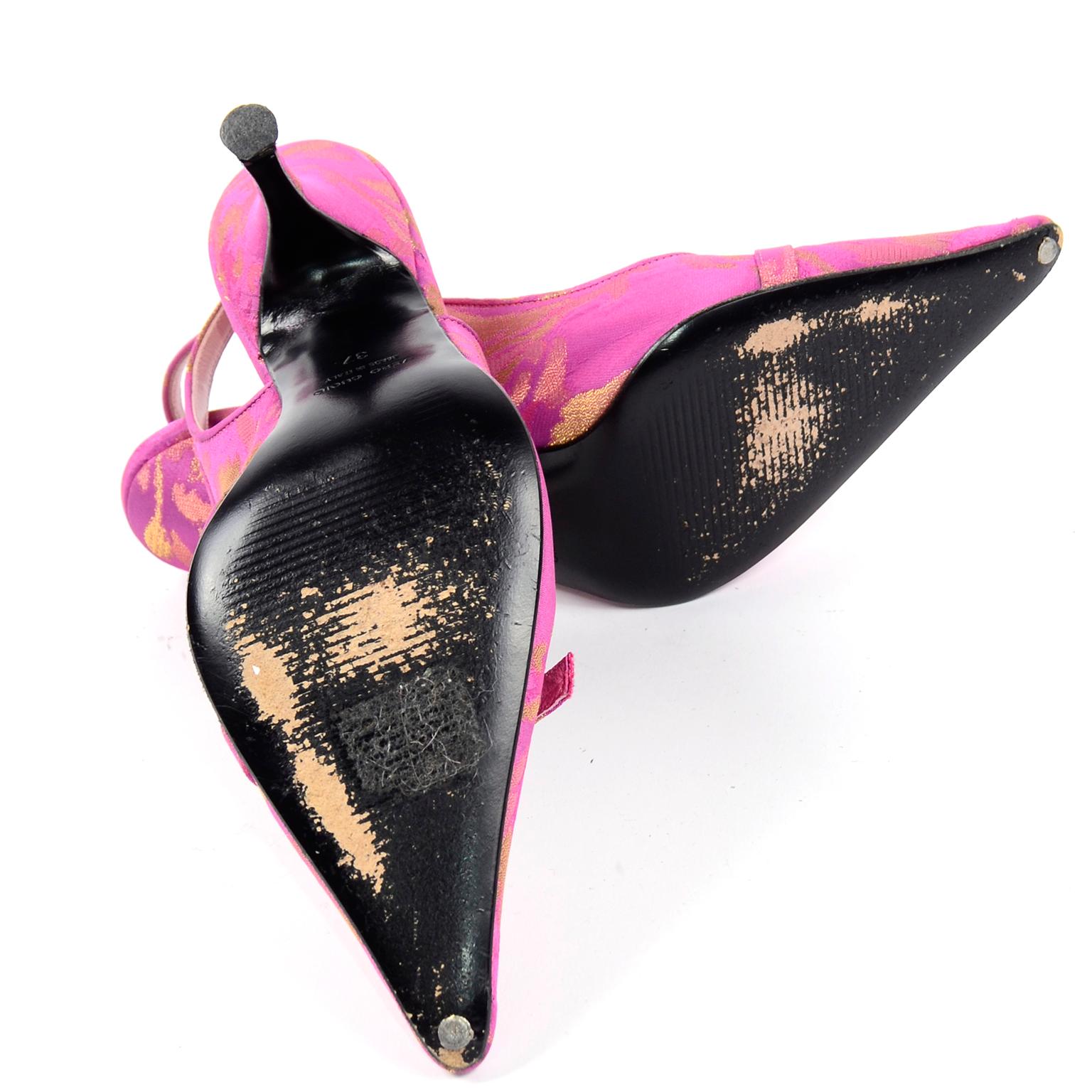 Dolce & Gabbana Pink & Gold Fabric Slingback Heels w Rhinestone Buckles 5