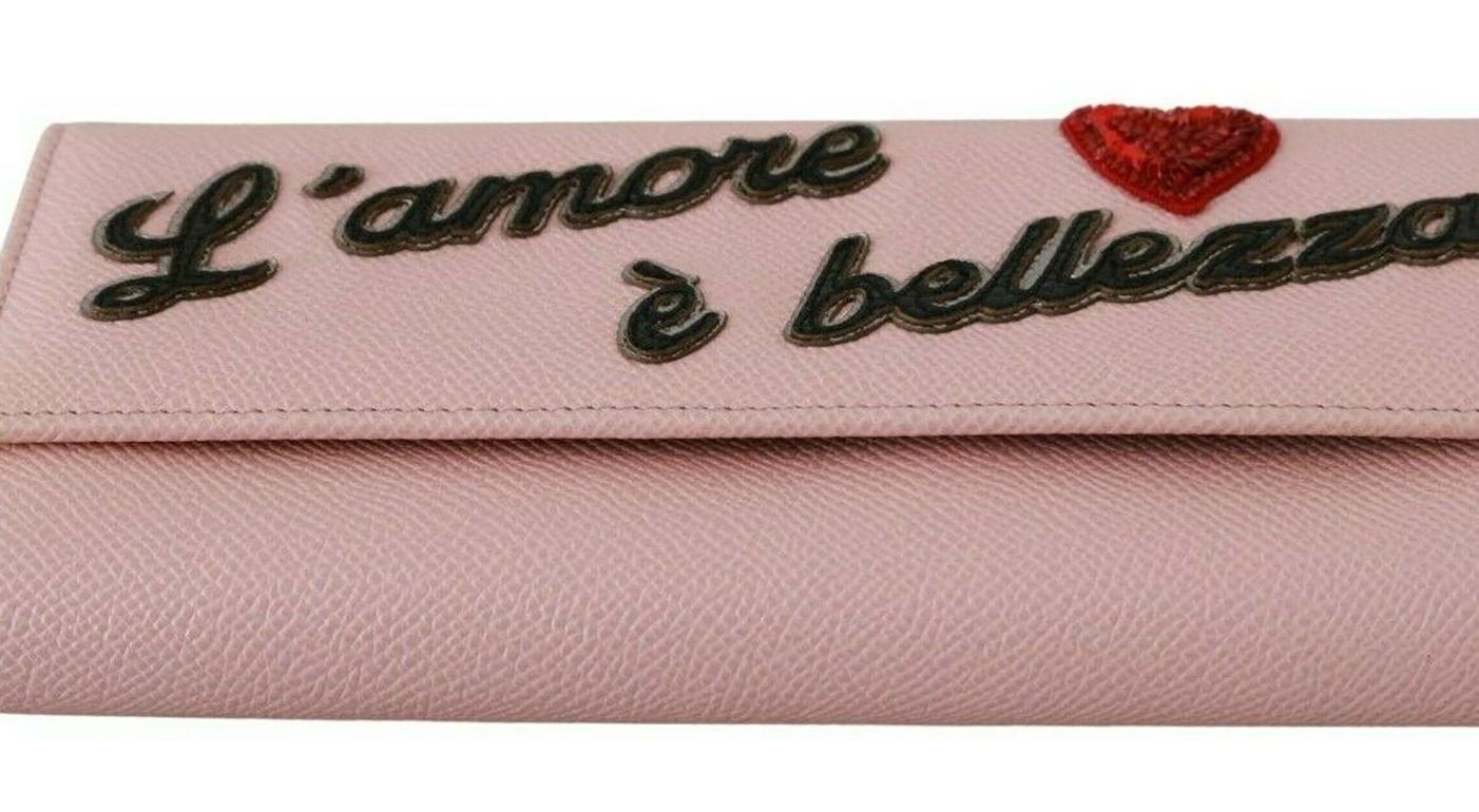 Dolce & Gabbana Pink Gold Leather L'amore Bellezza Continental Wallet Clutch DG In New Condition For Sale In WELWYN, GB