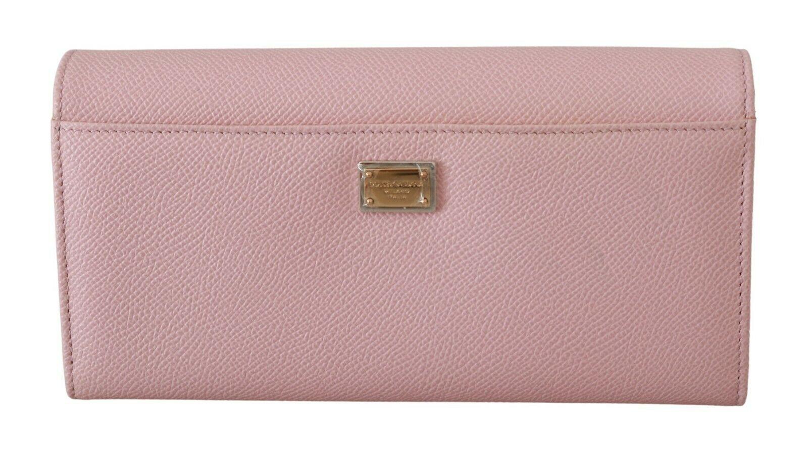 Women's Dolce & Gabbana Pink Gold Leather L'amore Bellezza Continental Wallet Clutch DG For Sale