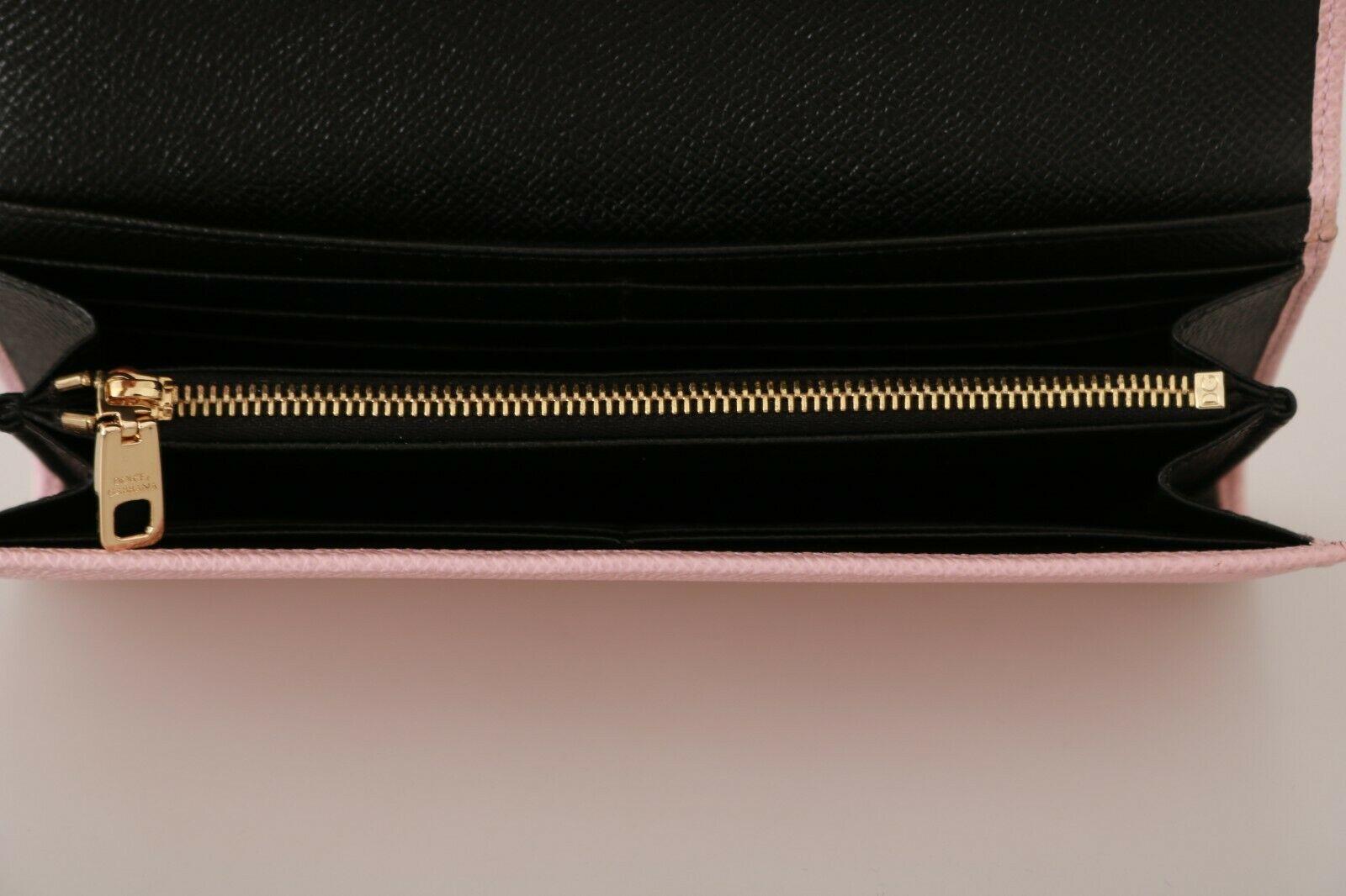 Dolce & Gabbana Pink Gold Leather L'amore Bellezza Continental Wallet Clutch DG For Sale 2