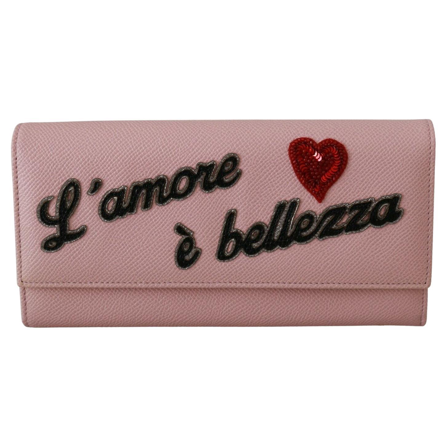 Dolce & Gabbana Pink Gold Leather L'amore Bellezza Continental Wallet Clutch DG