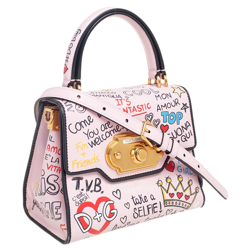 Women's Dolce & Gabbana Pink Graffiti Leather Welcome Top Handle Bag