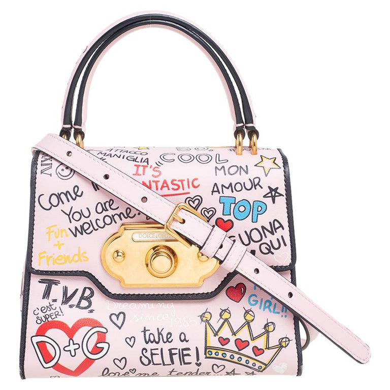 Dolce and Gabbana Pink Graffiti Leather Welcome Top Handle Bag