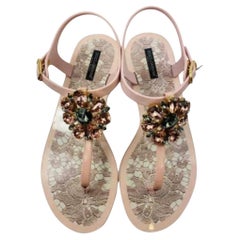 Dolce & Gabbana Pink Gray Taormina Flats Sandals Shoes Flips Flops Crystals