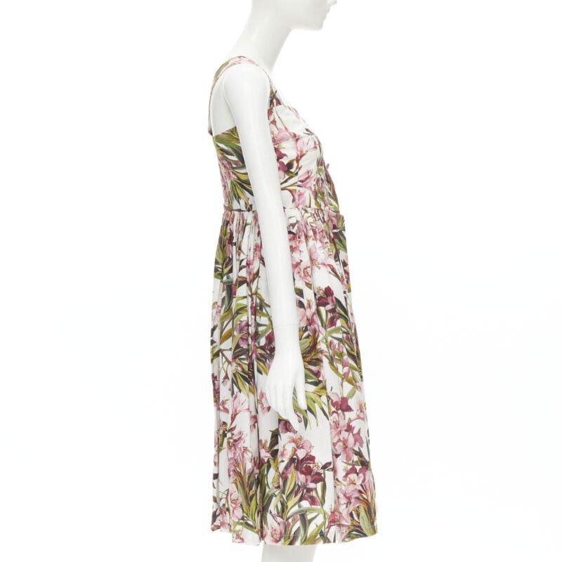 DOLCE GABBANA pink green floral button fit flared cotton midi dress IT36 XS In Good Condition In Hong Kong, NT
