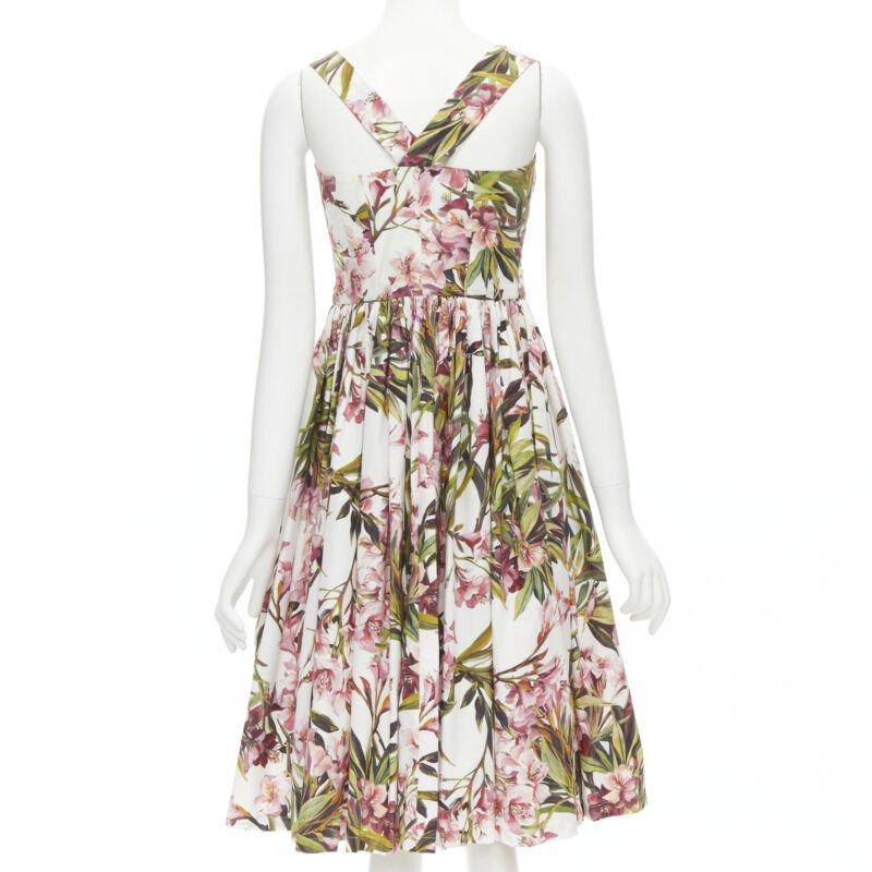 Women's DOLCE GABBANA pink green floral button fit flared cotton midi dress IT36 XS