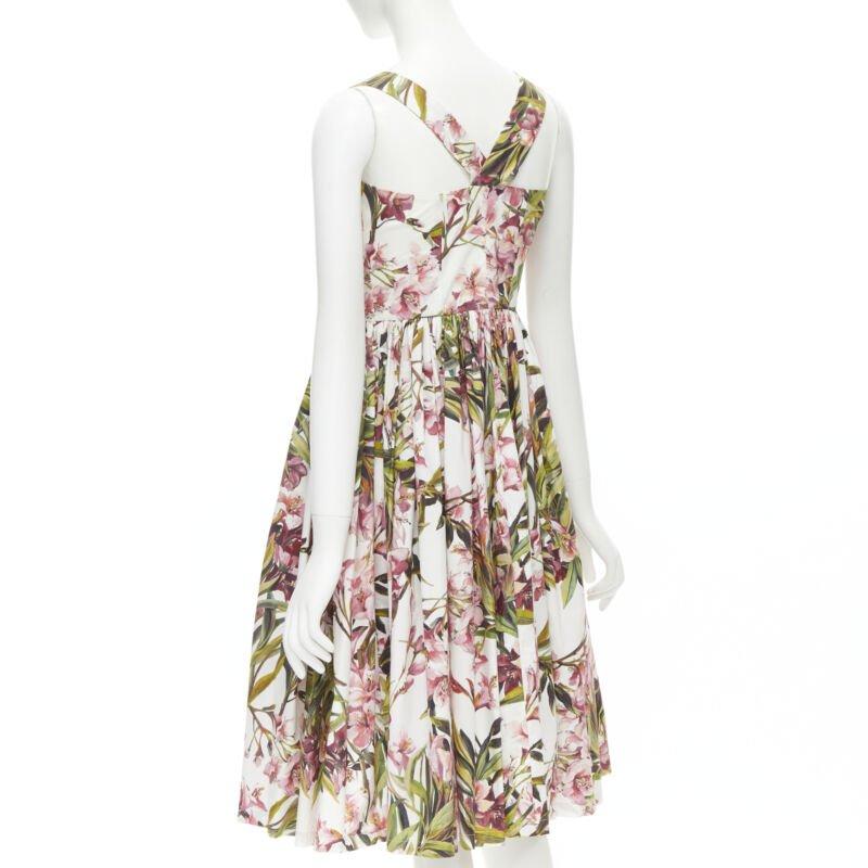 DOLCE GABBANA pink green floral button fit flared cotton midi dress IT36 XS 1