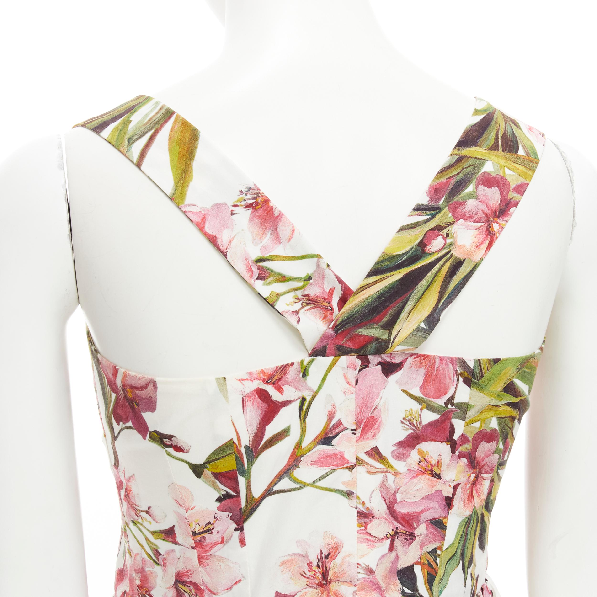 DOLCE GABBANA pink green floral button fit flared cotton midi dress IT36 XS In Good Condition In Hong Kong, NT