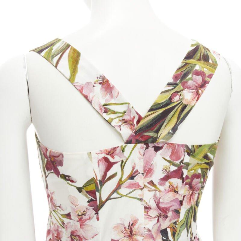 DOLCE GABBANA pink green floral button fit flared cotton midi dress IT36 XS 2
