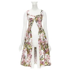 DOLCE GABBANA pink green floral button fit flared cotton midi dress IT36 XS
