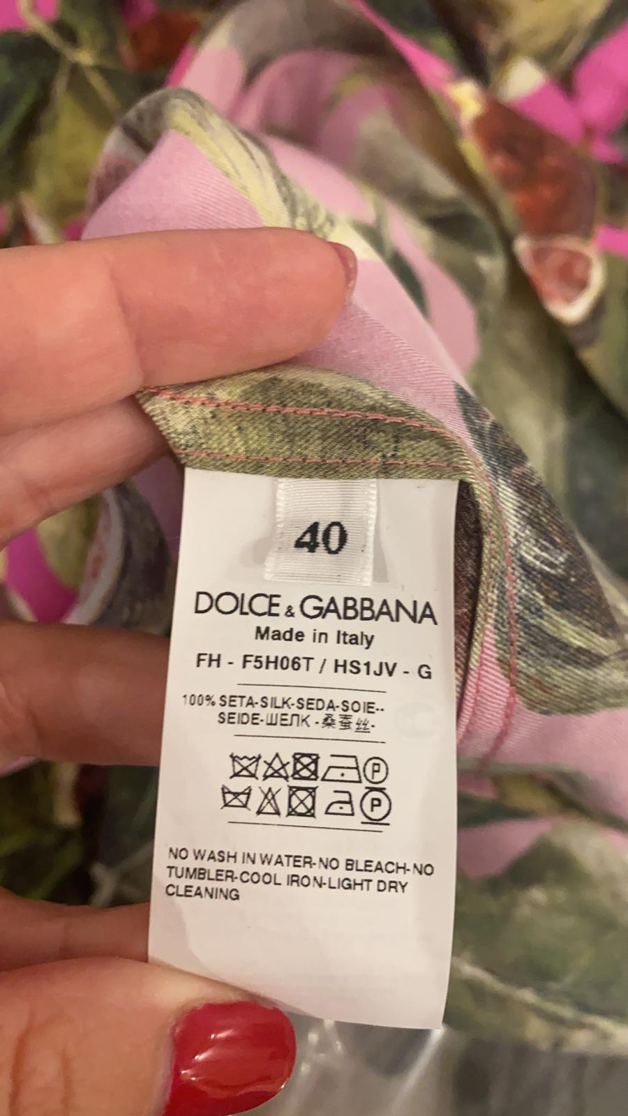 Dolce & Gabbana Pink Green Silk Figs Twill Pajama Blouse & Pants Multicolor  For Sale 3