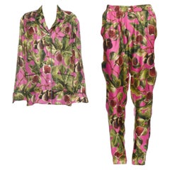 Dolce & Gabbana Pink Green Silk Figs Twill Pajama Blouse & Pants Multicolor 