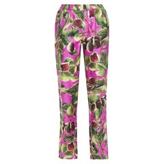 Dolce & Gabbana Pink Green Silk Twill Figs Straight Pants Trousers Multicolor