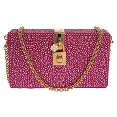 Dolce & Gabbana Pink Heat-Applied Rhinestones Dolce Box Chain Clutch