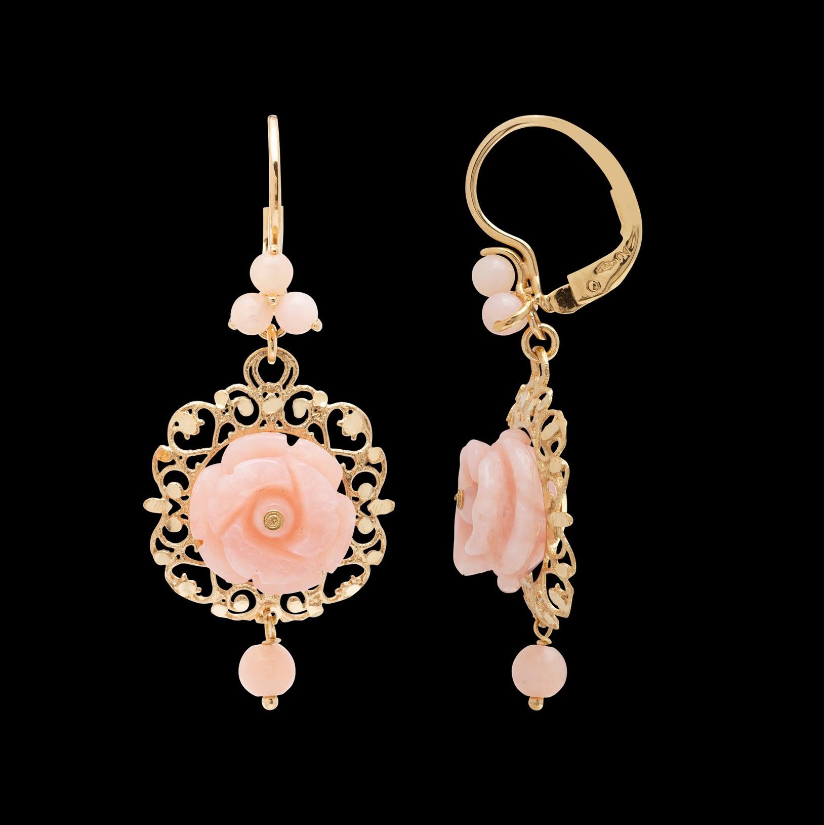 Bead Dolce and Gabbana Pink Jade and 18 Karat Gold Earrings
