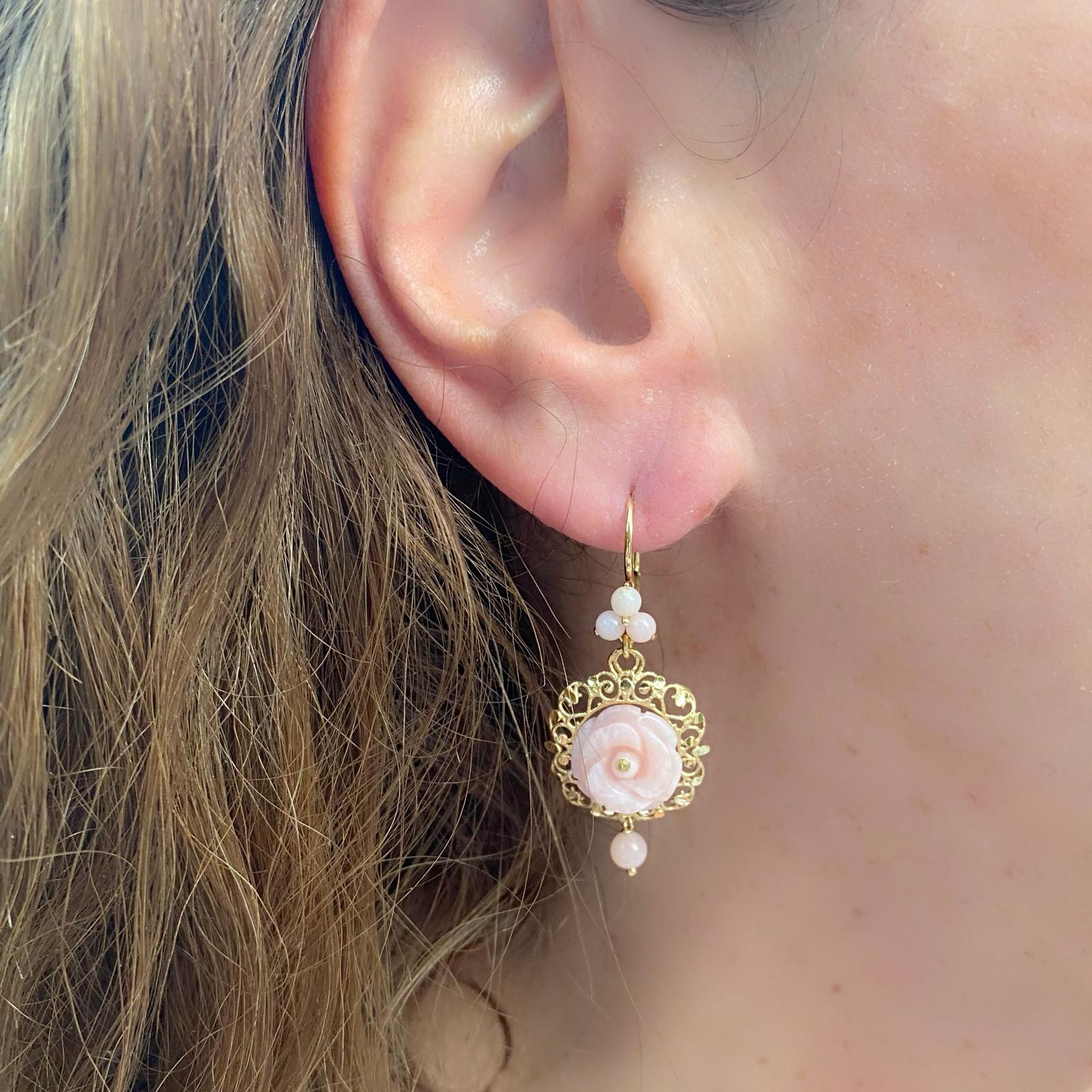 Dolce and Gabbana Pink Jade and 18 Karat Gold Earrings In Excellent Condition In San Francisco, CA