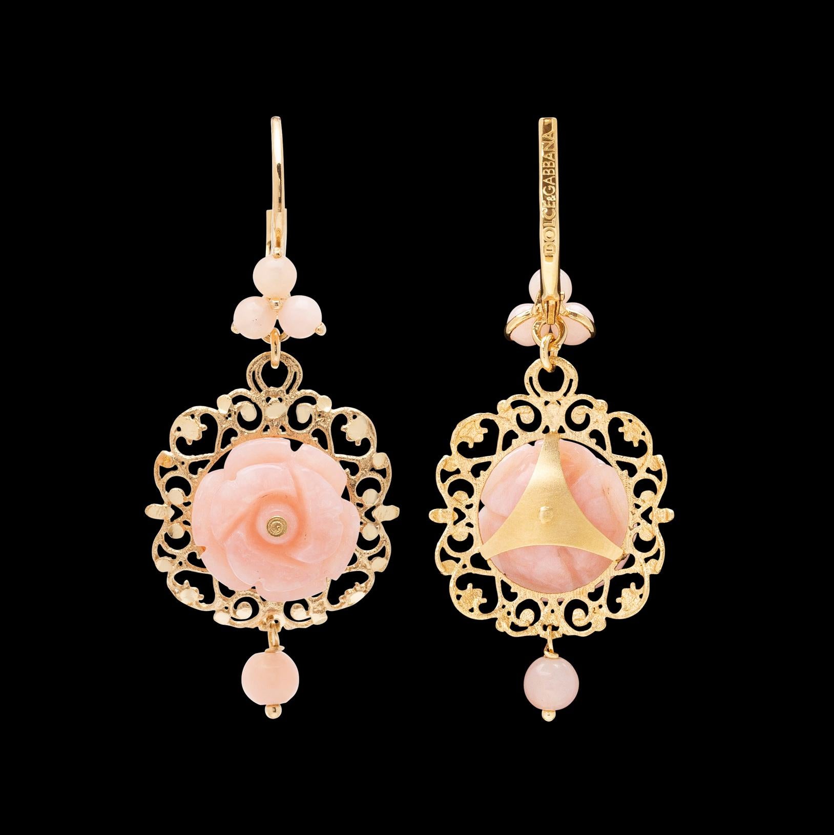 Women's Dolce and Gabbana Pink Jade and 18 Karat Gold Earrings
