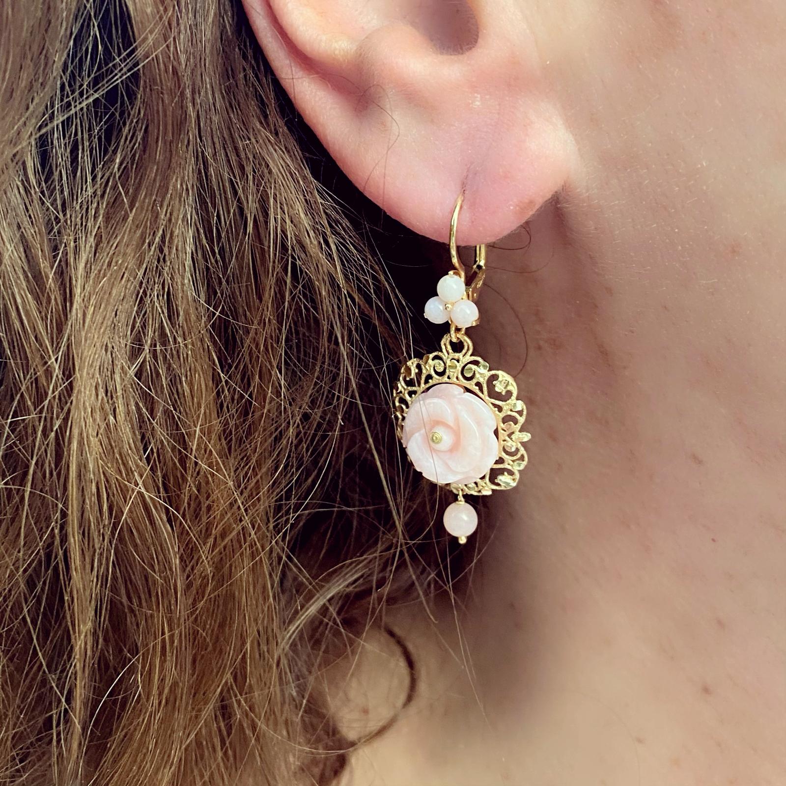 Dolce and Gabbana Pink Jade and 18 Karat Gold Earrings 1