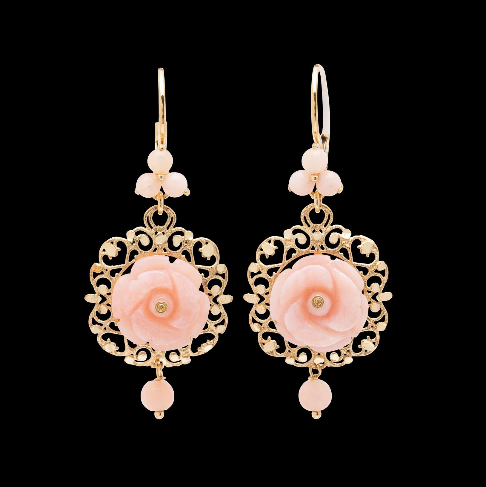 Dolce and Gabbana Pink Jade and 18 Karat Gold Earrings 2