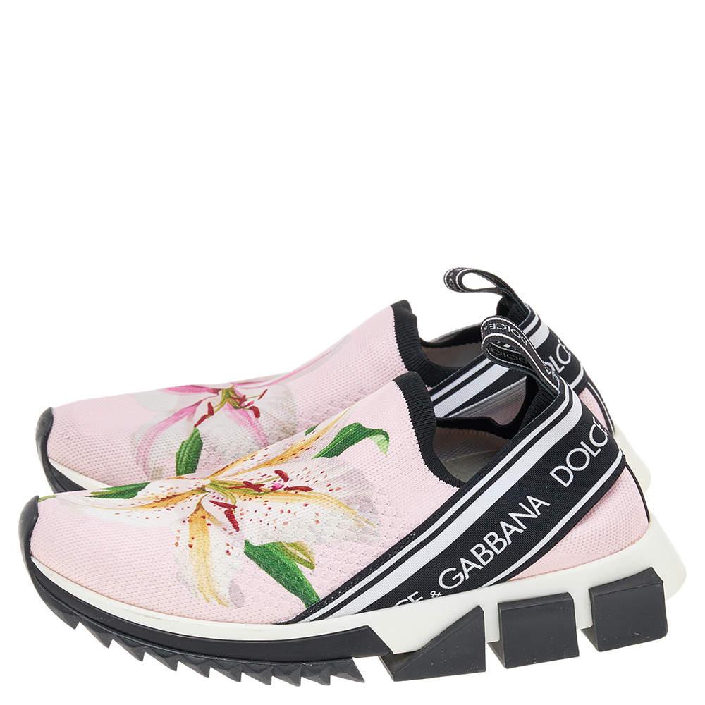 Women's Dolce & Gabbana Pink Knit Fabric Sorrento Slip on Sneakers Size 37.5 For Sale