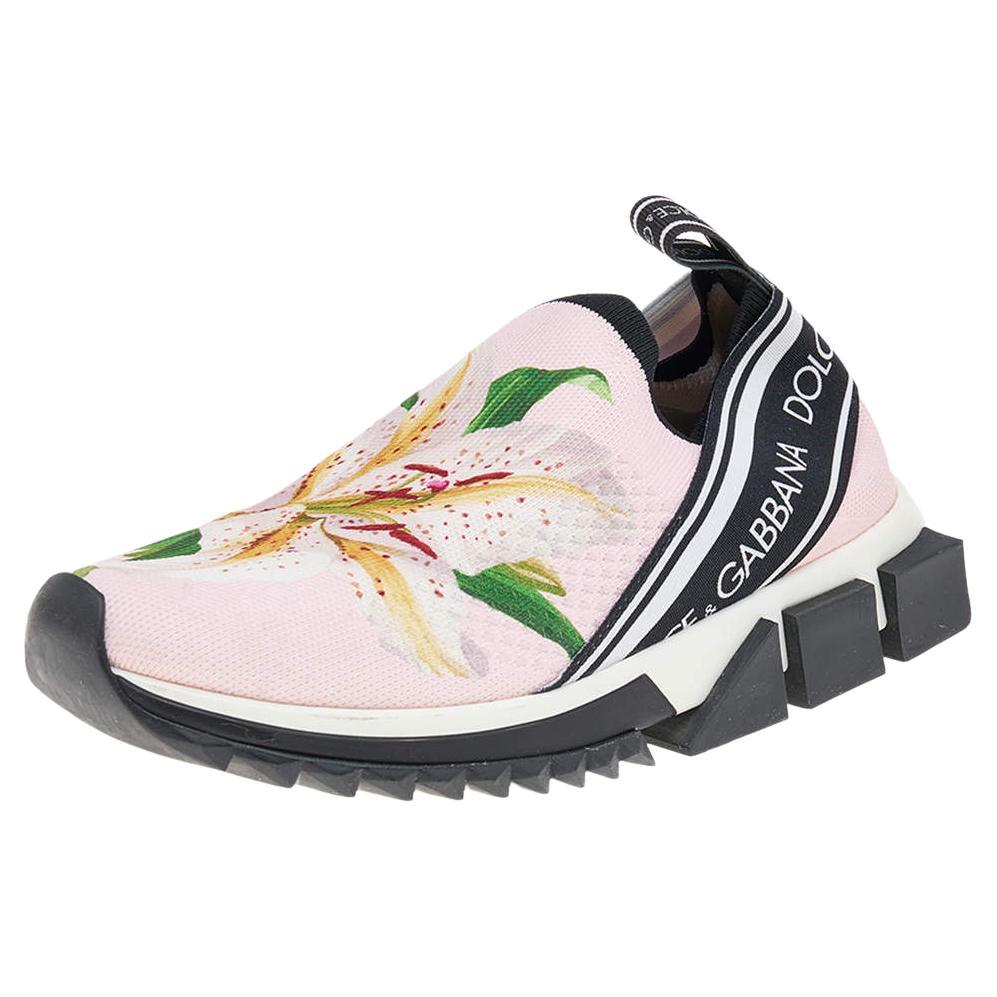 Dolce & Gabbana Pink Knit Fabric Sorrento Slip on Sneakers Size 37.5