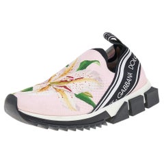 Dolce & Gabbana Pink Knit Fabric Sorrento Slip on Sneakers Size 37.5