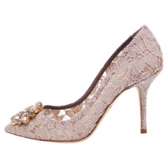 Dolce & Gabbana Pink Lace Crystal Embellished Bellucci Pumps Size 37.5