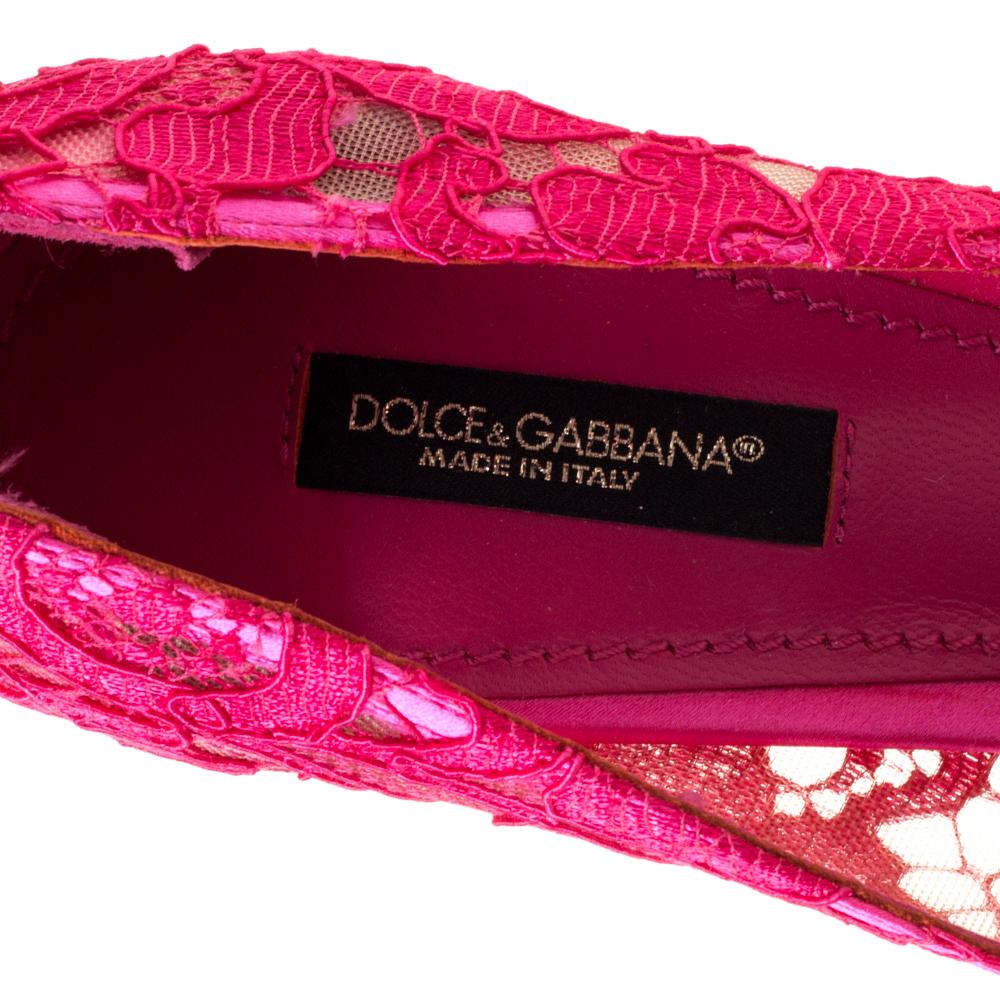 Dolce & Gabbana Pink Lace Crystal Embellished Pointed Toe Pumps Size 37 1