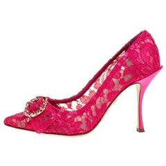 Dolce & Gabbana Pink Lace Crystal Embellished Pointed Toe Pumps Size 37